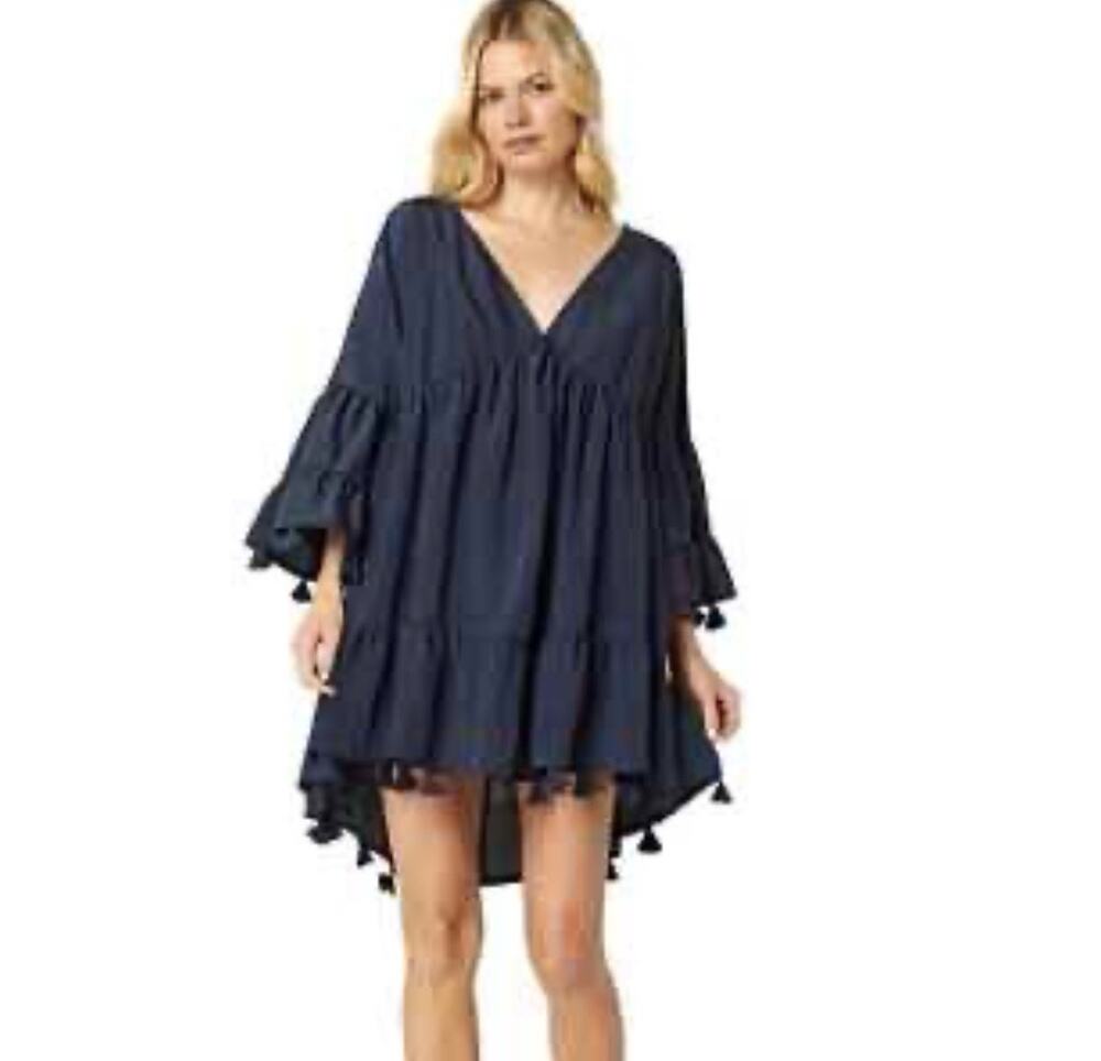 Misa Los Angeles Mahtab Dress Size L Midnight Navy DEEP V-Neck Oversized Resort